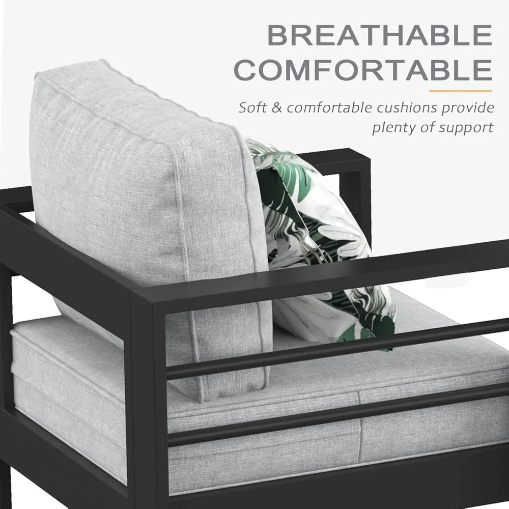 Aluminum Patio Furniture Set with Fire Pit Table 5 Pieces Modern Sofa