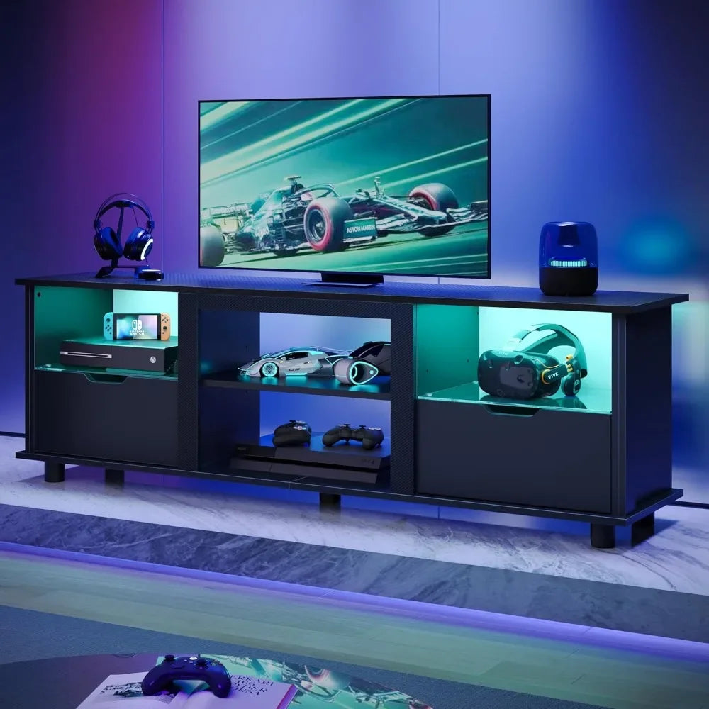 70 Inch Gaming Entertainment Center LED TV Stand with Storage Drawers