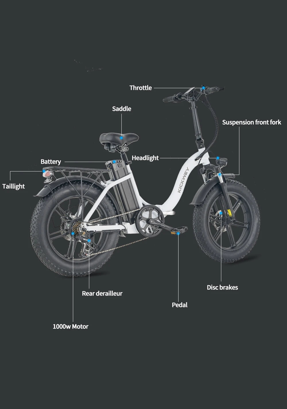 Ljustra Kickwey L20 Foldable Electric Bicycle 1000W 20 Inch Fat Tire E-Bike