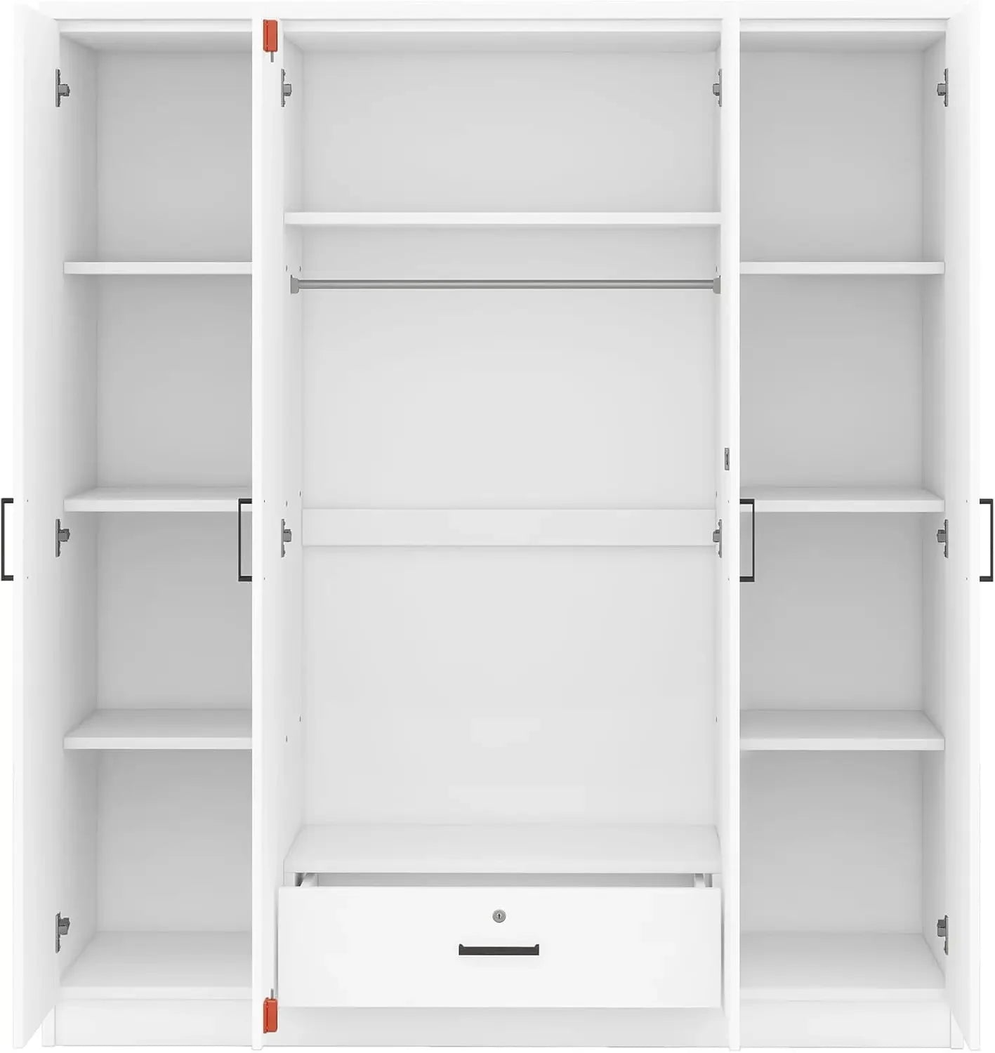 4-Door Wardrobe Armoire Closet with Drawers Shelves Hanging Rail