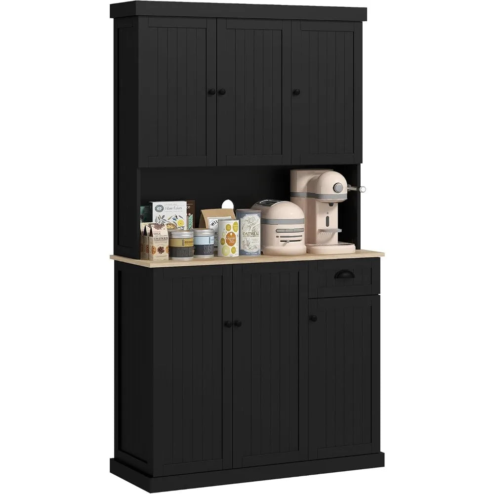 71 Inch Modern Farmhouse Buffet Hutch Kitchen Storage Cabinet