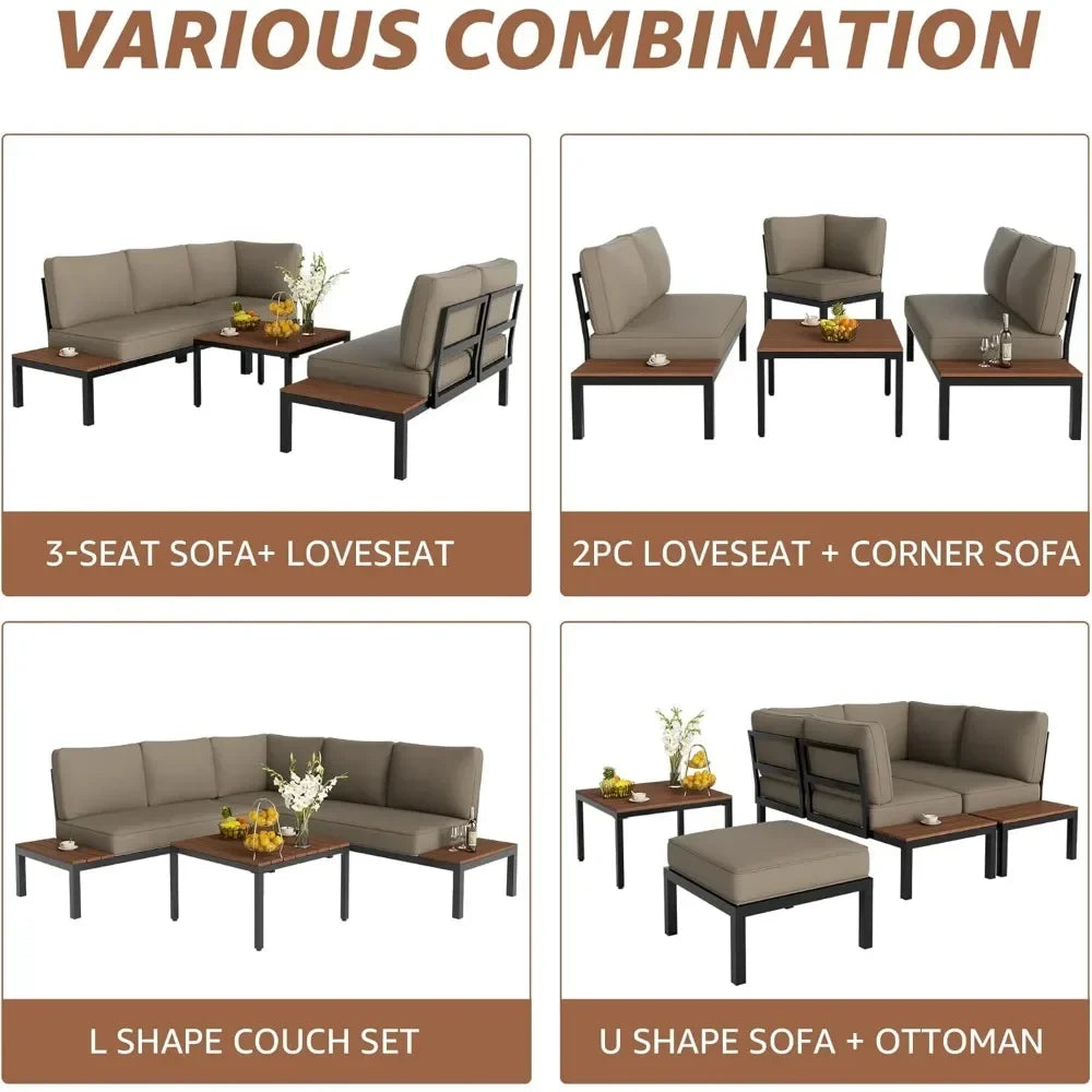 Ljustra Outdoor Sectional Sofa Metal Patio Furniture Set Detachable Backrest