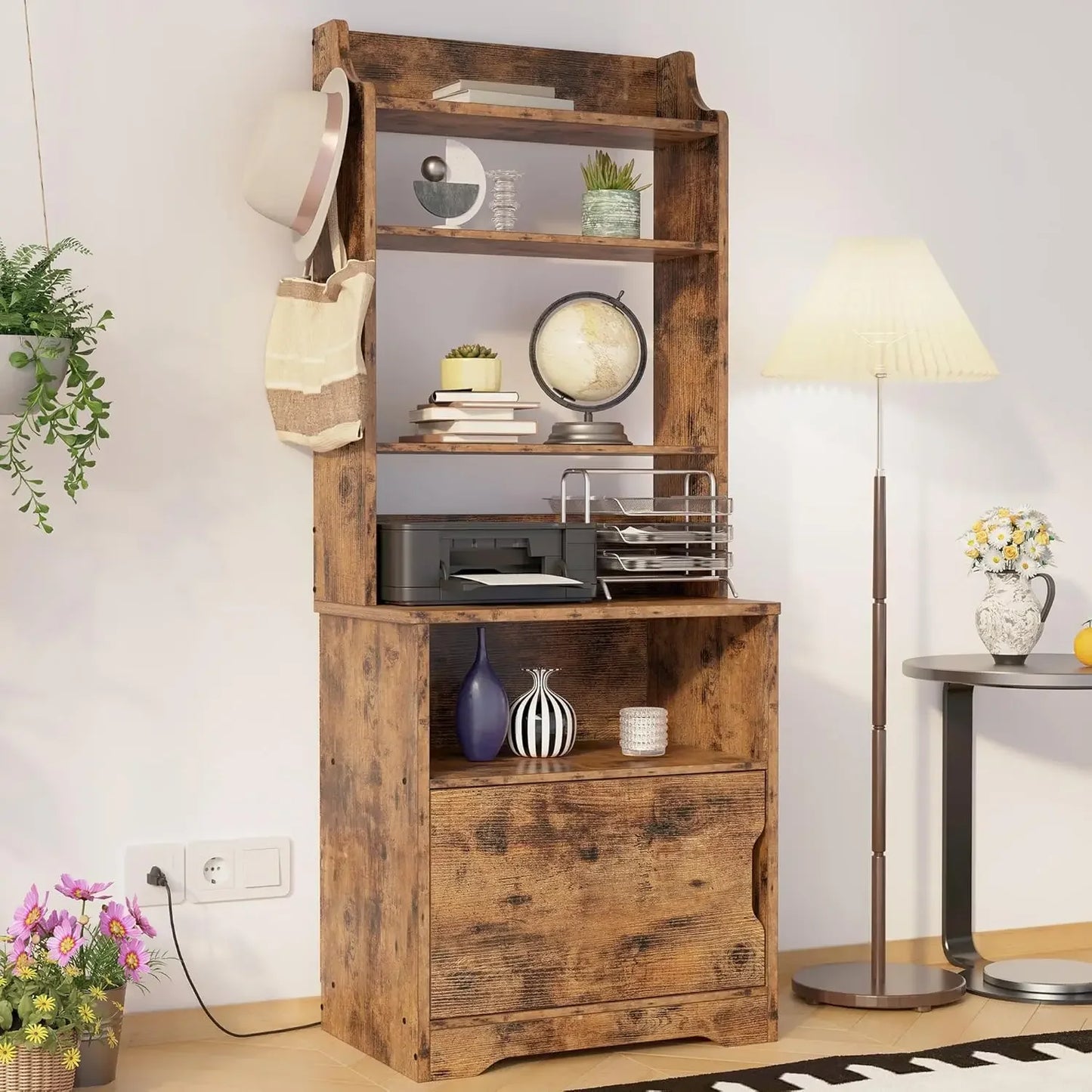 55 Inch Tall Nightstand End Table with Charging Station and Storage