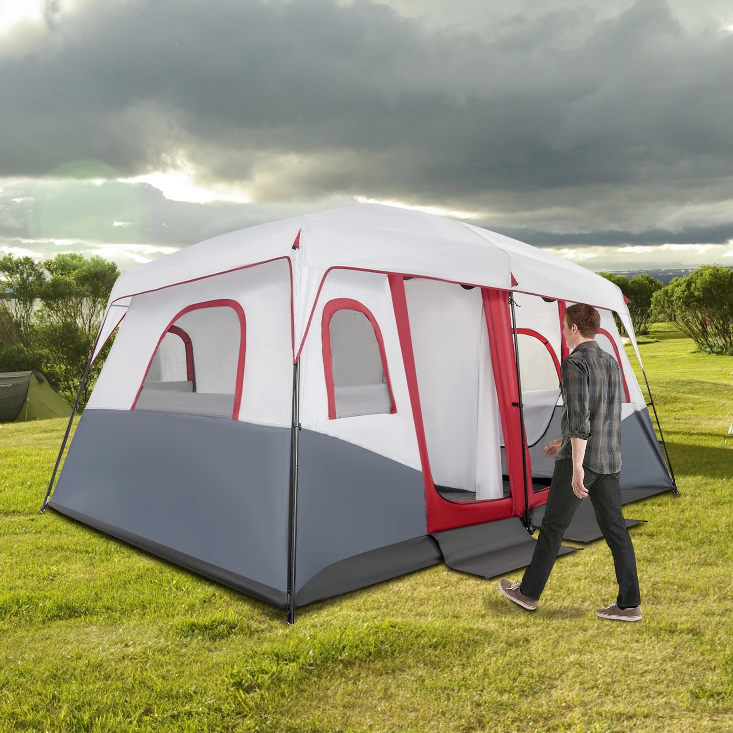 Outdoor Camping Tent for 8-12 People with Storage Pocket and Zippers