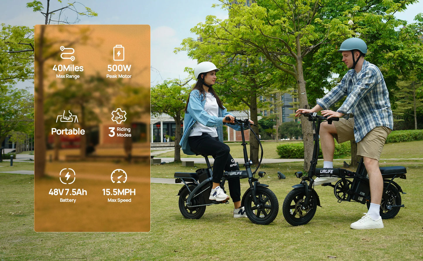 14 Inch Foldable Electric Bicycle Peak 500W Motor 48V 40 Miles Range