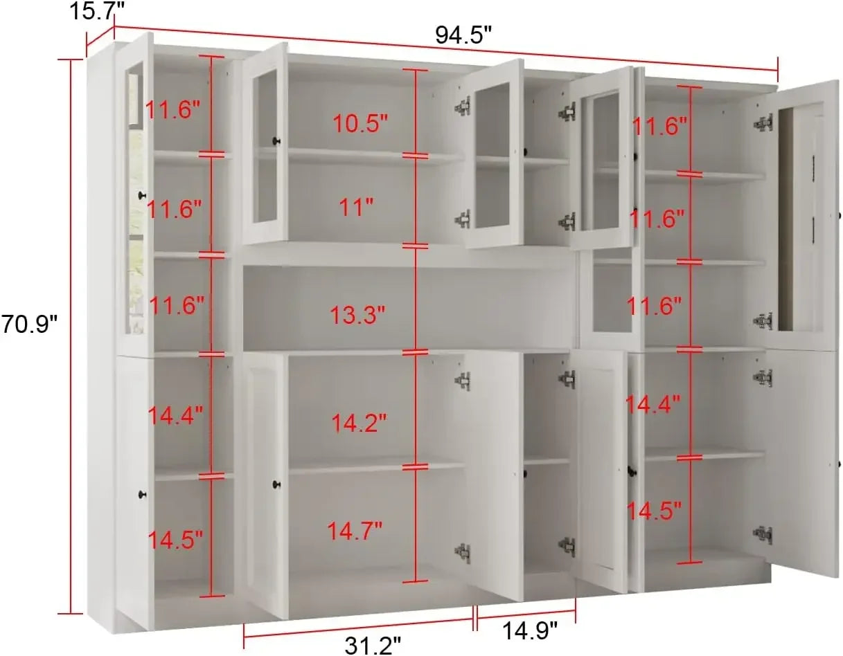 Tall Bookshelf with Glass Doors 3-Piece Bookcase Display Cabinet Set