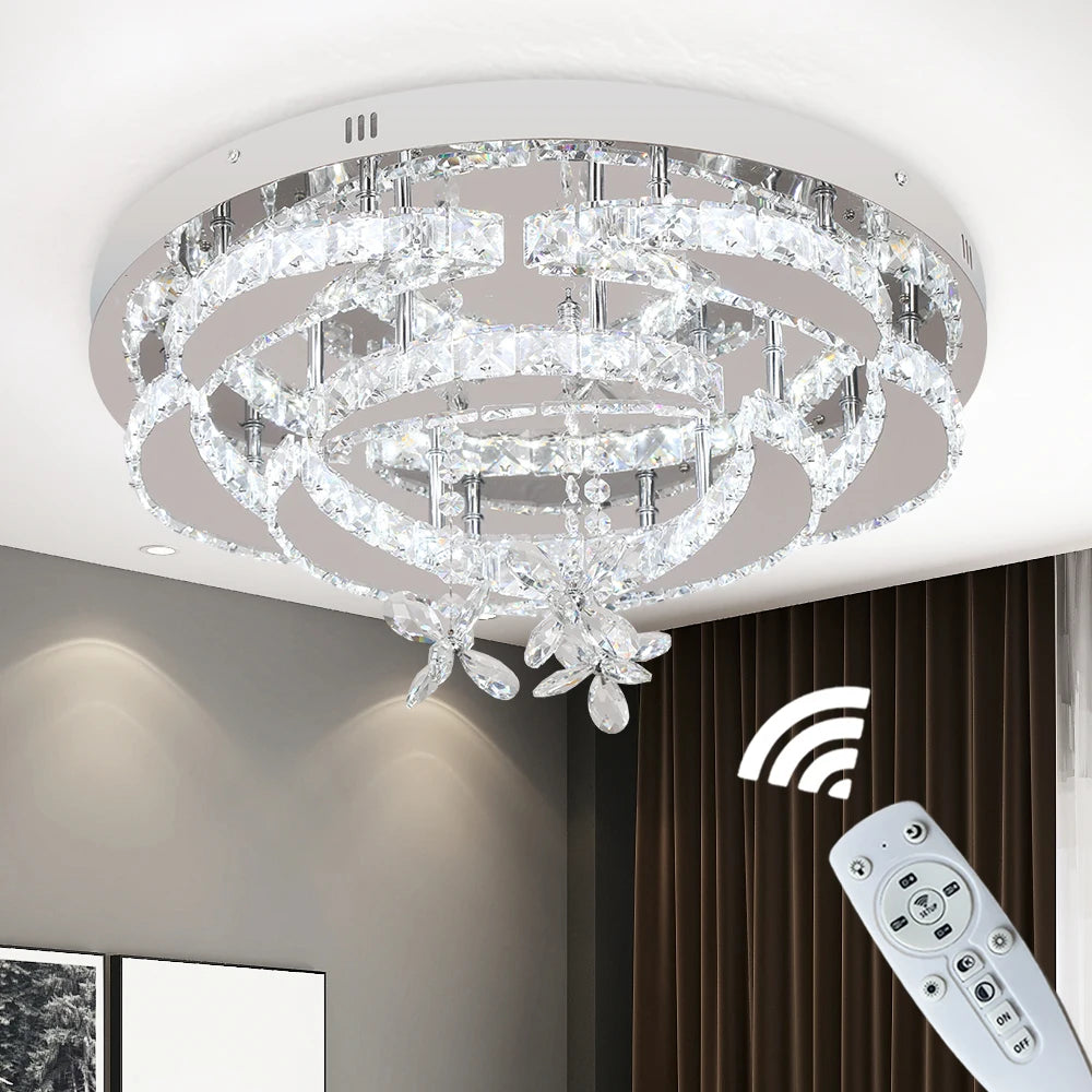 Modern Crystal Chandelier Ceiling Lamp LED Dimmable Pendant Light