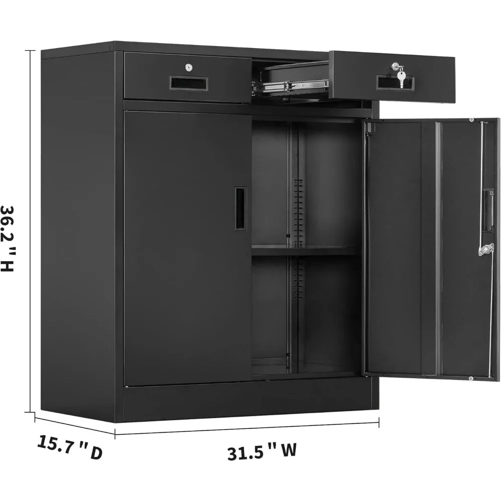 Metal Storage Cabinet 36 Inch Locking with Drawers Adjustable Shelf
