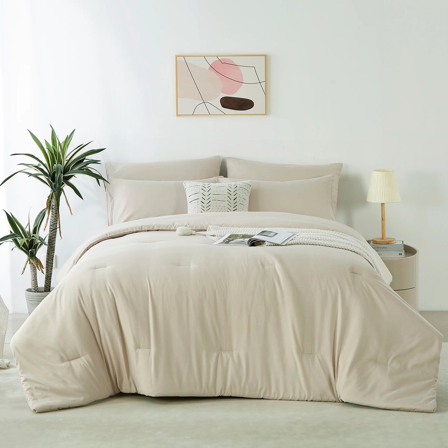 Ljustra 3PCS Solid Color Comforter Set Soft Breathable Bedding All Seasons