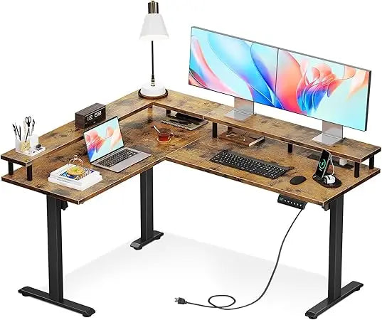 Electric L Shaped Standing Desk Height Adjustable with Power Outlets