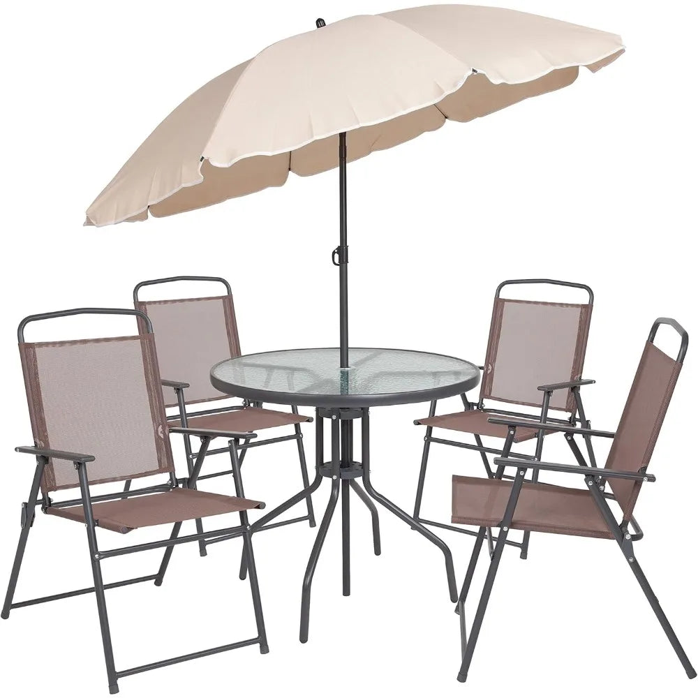 Ljustra 6 Piece Patio Garden Set with Umbrella and 4 Folding Chairs
