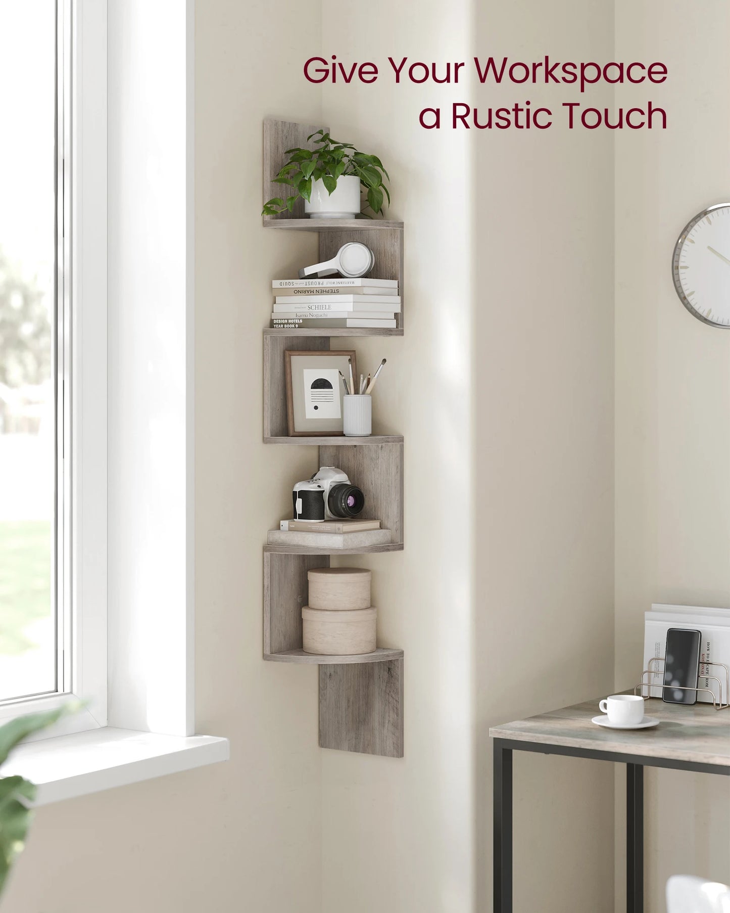 Ljustra 5-Tier Floating Corner Shelf Wall Mount Bookshelf Plant Stand
