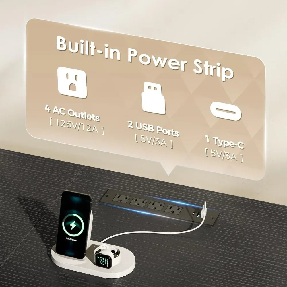 63 Inch TV Stand Dresser with LED Lights Power Outlets 11 Drawers Storage