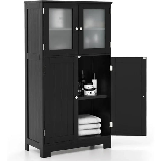 Bathroom Storage Cabinet Wooden Organizer Freestanding Linen Cupboard