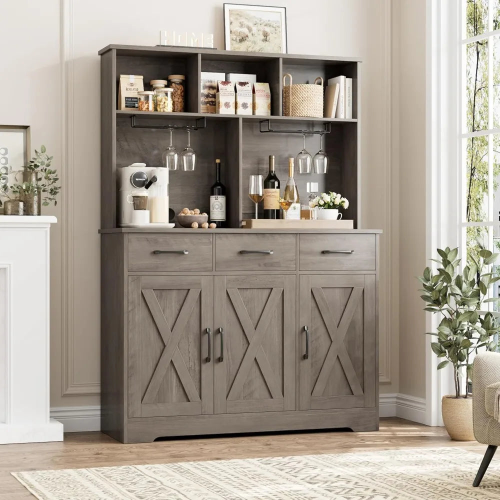 Modern Farmhouse Buffet Cabinet with Hutch and 3 Drawers