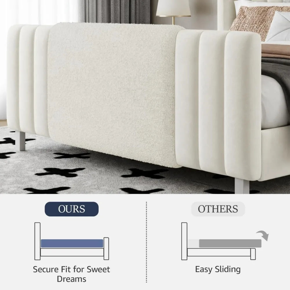 Queen Size Upholstered Bed Frame with LED Lights and Tall Headboard