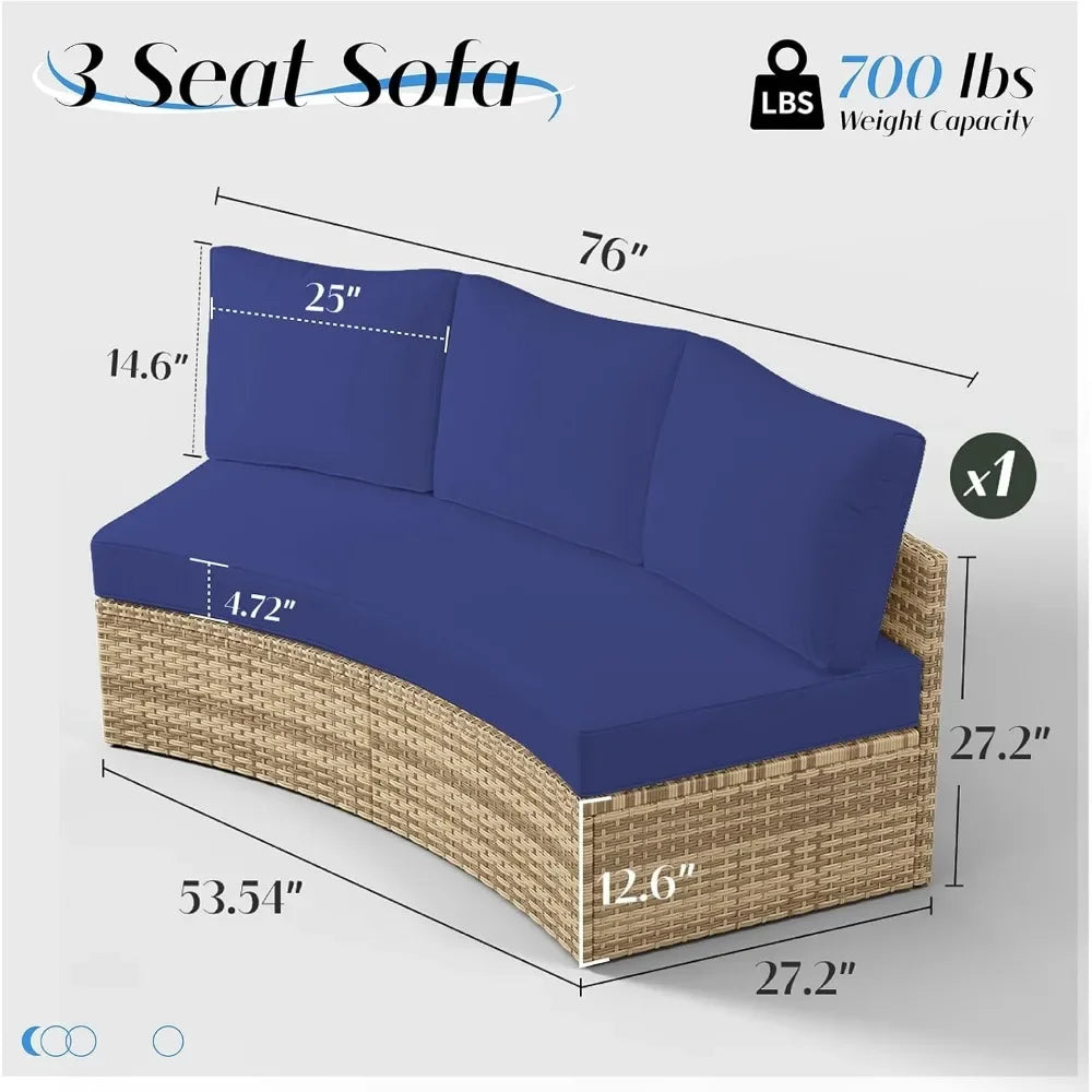 Ljustra Half-Moon Sectional Sofa Set Outdoor Patio Furniture with Cushions