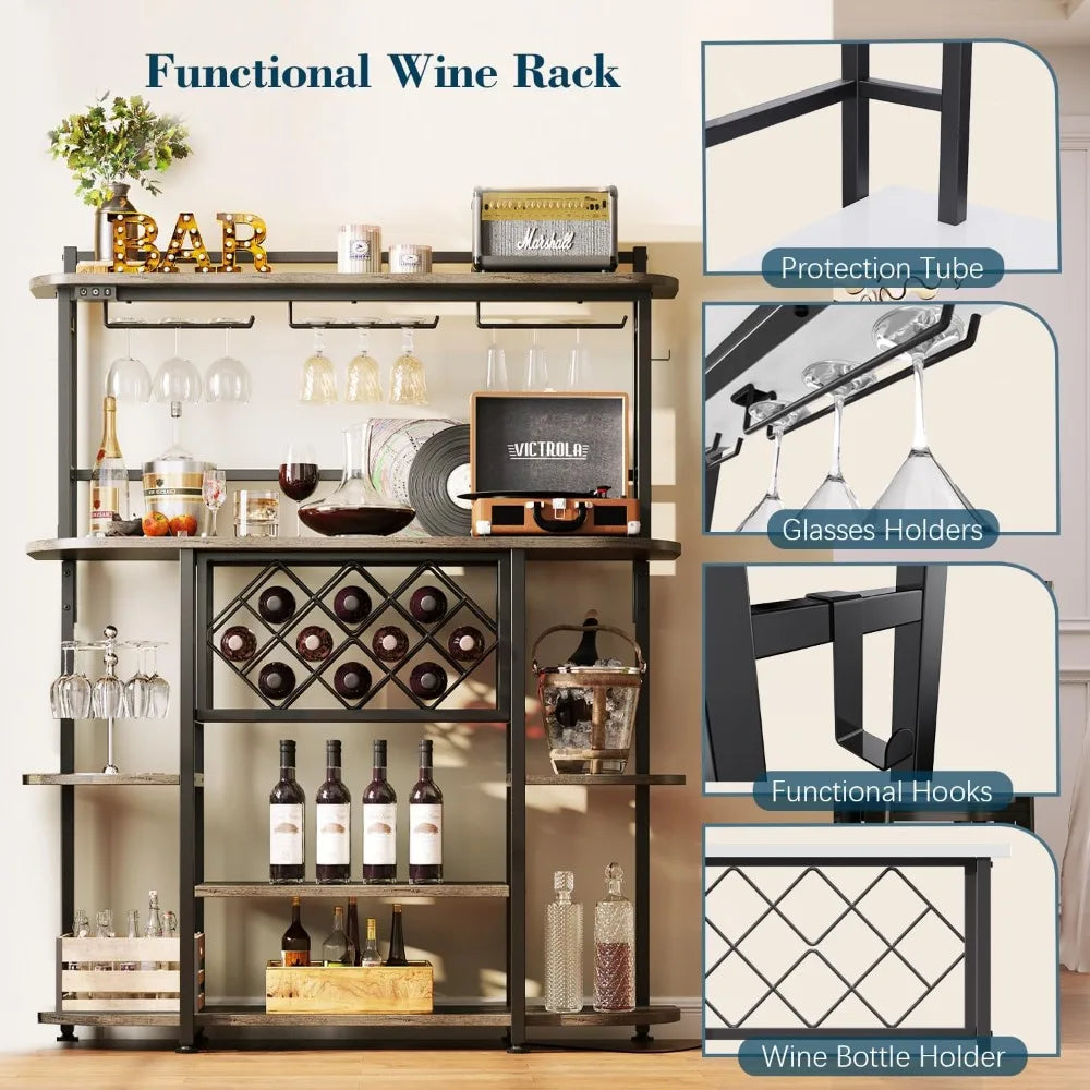 Wine Rack with LED Light Freestanding Bar Table 6-Tier Storage Cabinet