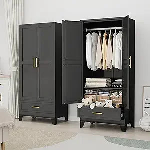 Metal Armoire Wardrobe Closet 71 Inch Storage Cabinet with Drawers
