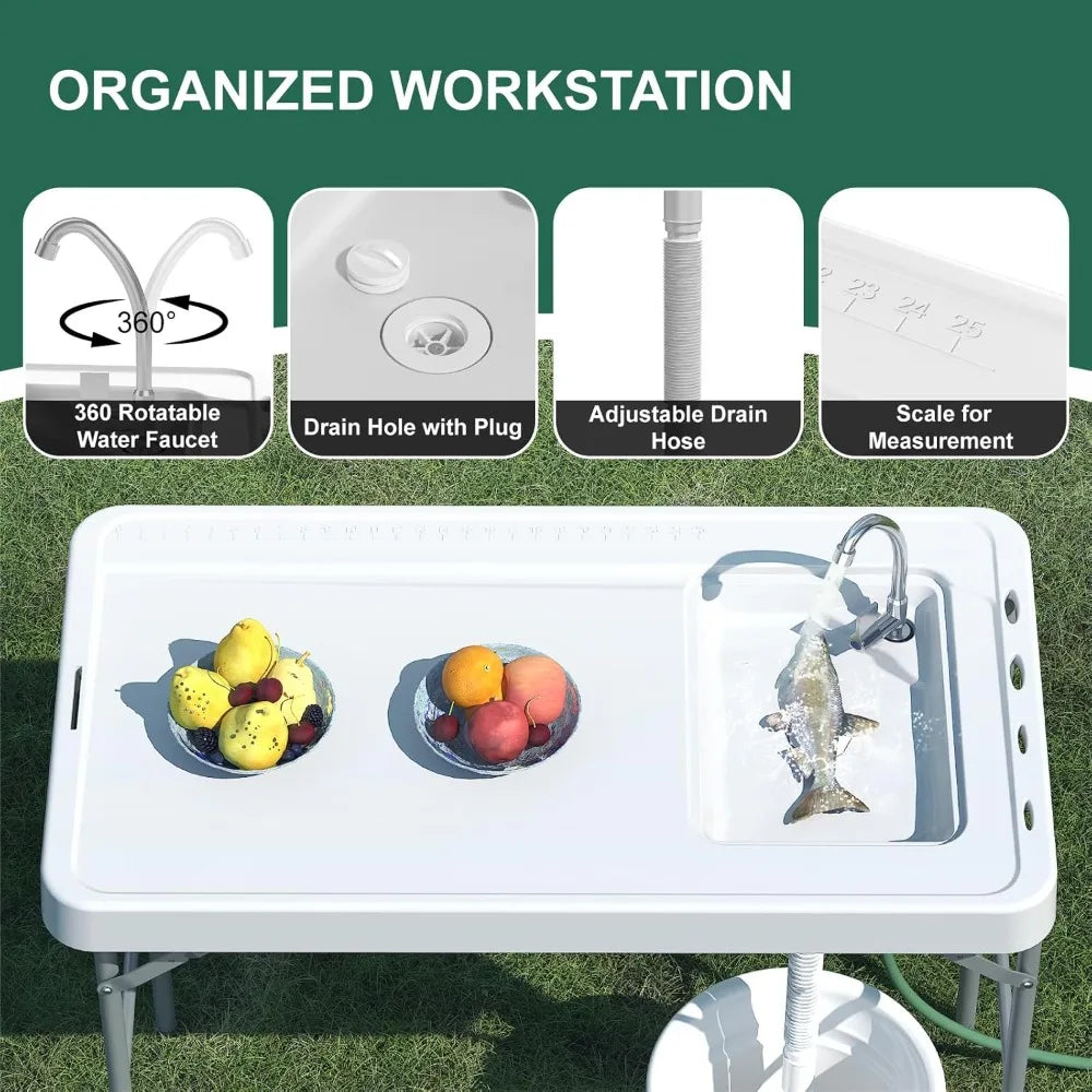 42.5" Fish Cleaning Table Sink Folding Camping Station Outdoor Use