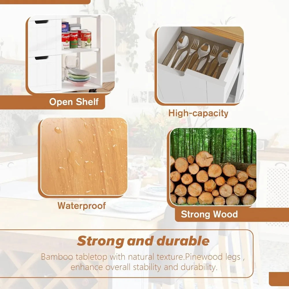 Kitchen Island Storage Cart Rolling Microwave Cart with 3 Drawers