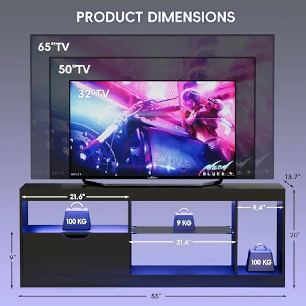 LED TV Stand Mount for 65 inch Modern Entertainment Center with Storage