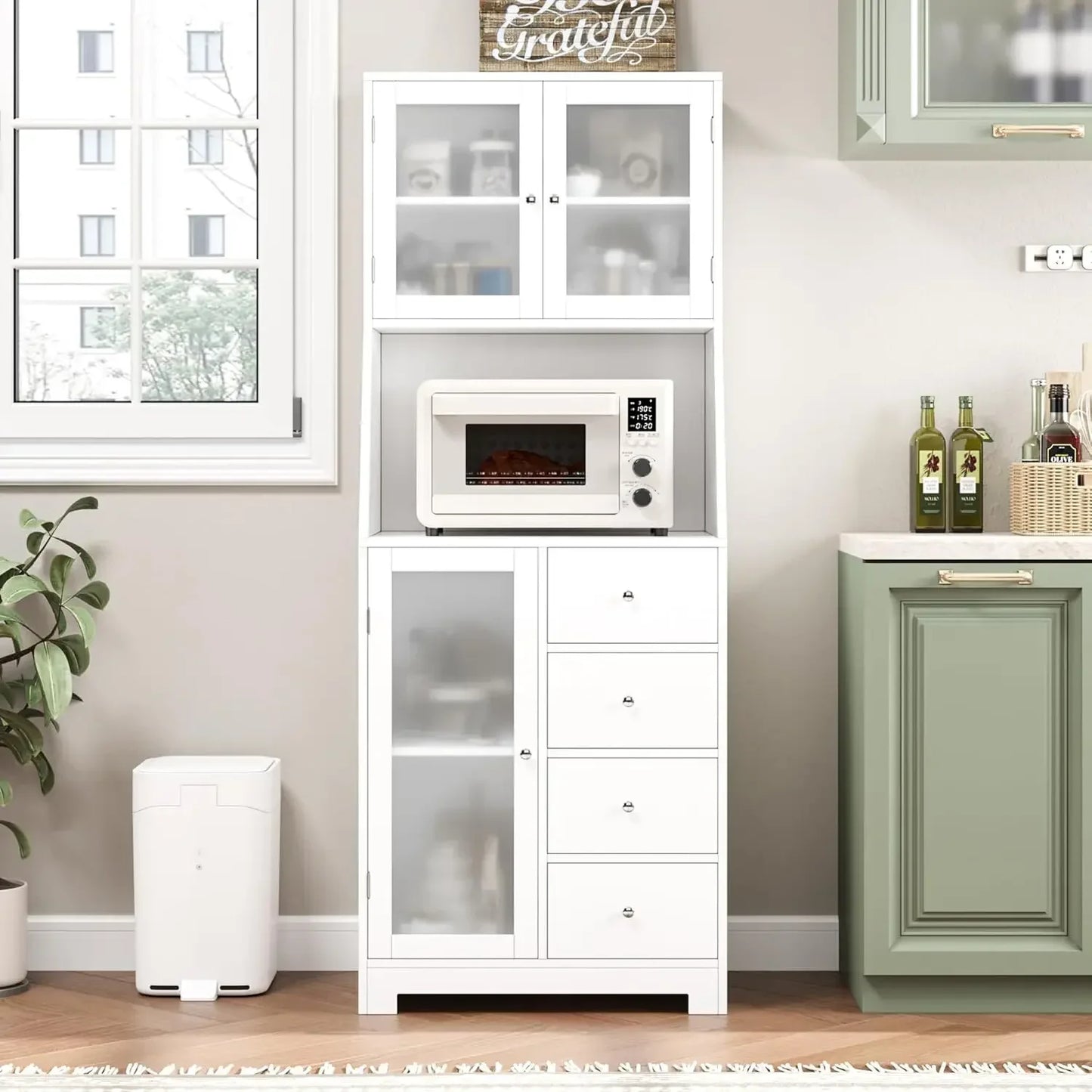 64 Inch Tall Kitchen Storage Cabinet Pantry Hutch Adjustable Shelves