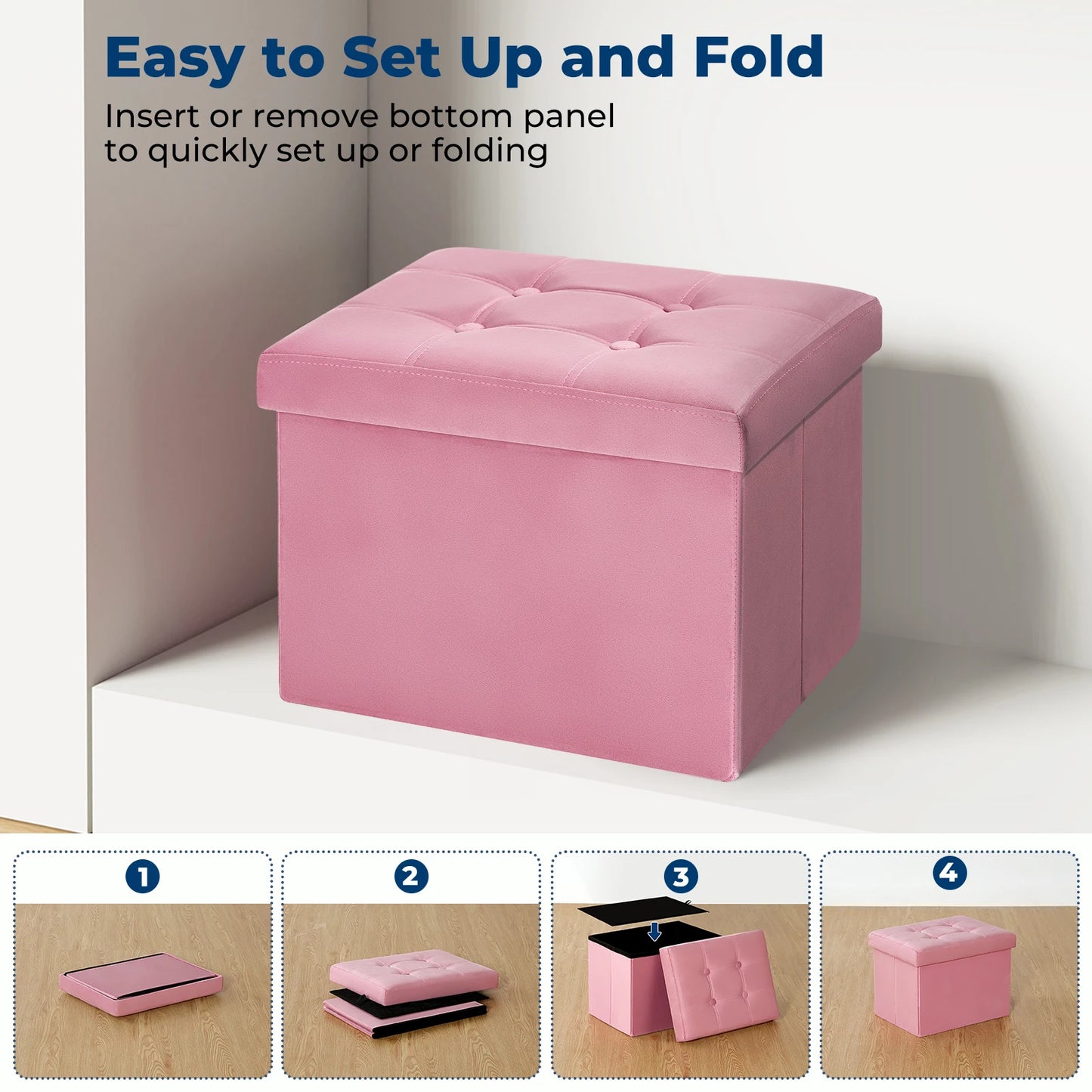 Ljustra 16 Inch Foldable Storage Ottoman Velvet Footrest Stool for Home