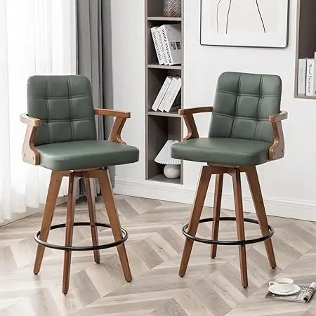 30 Inch Counter Height Bar Stools Leather Upholstered Swivel Set of 2