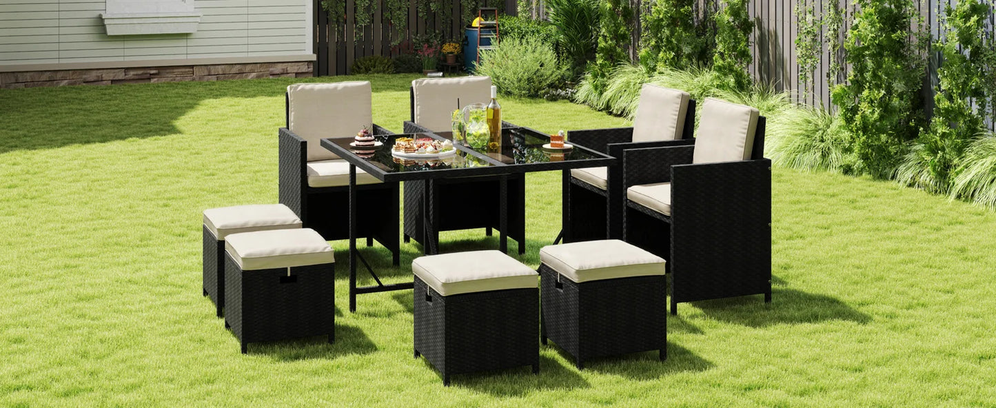 9-Piece Outdoor Rattan Dining Set Space Saving Wicker Furniture