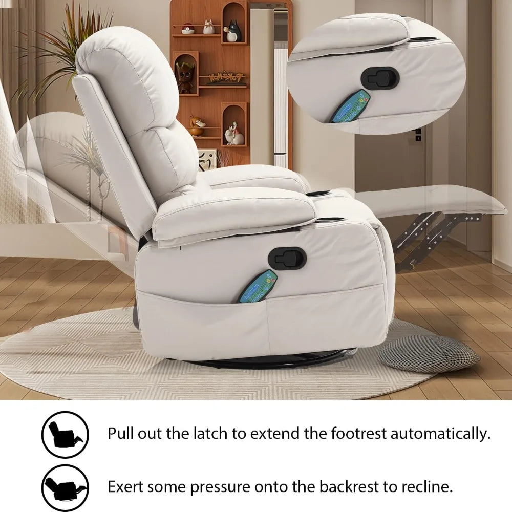 Massage Swivel Rocker Recliner Chair with Heat and Cup Holders