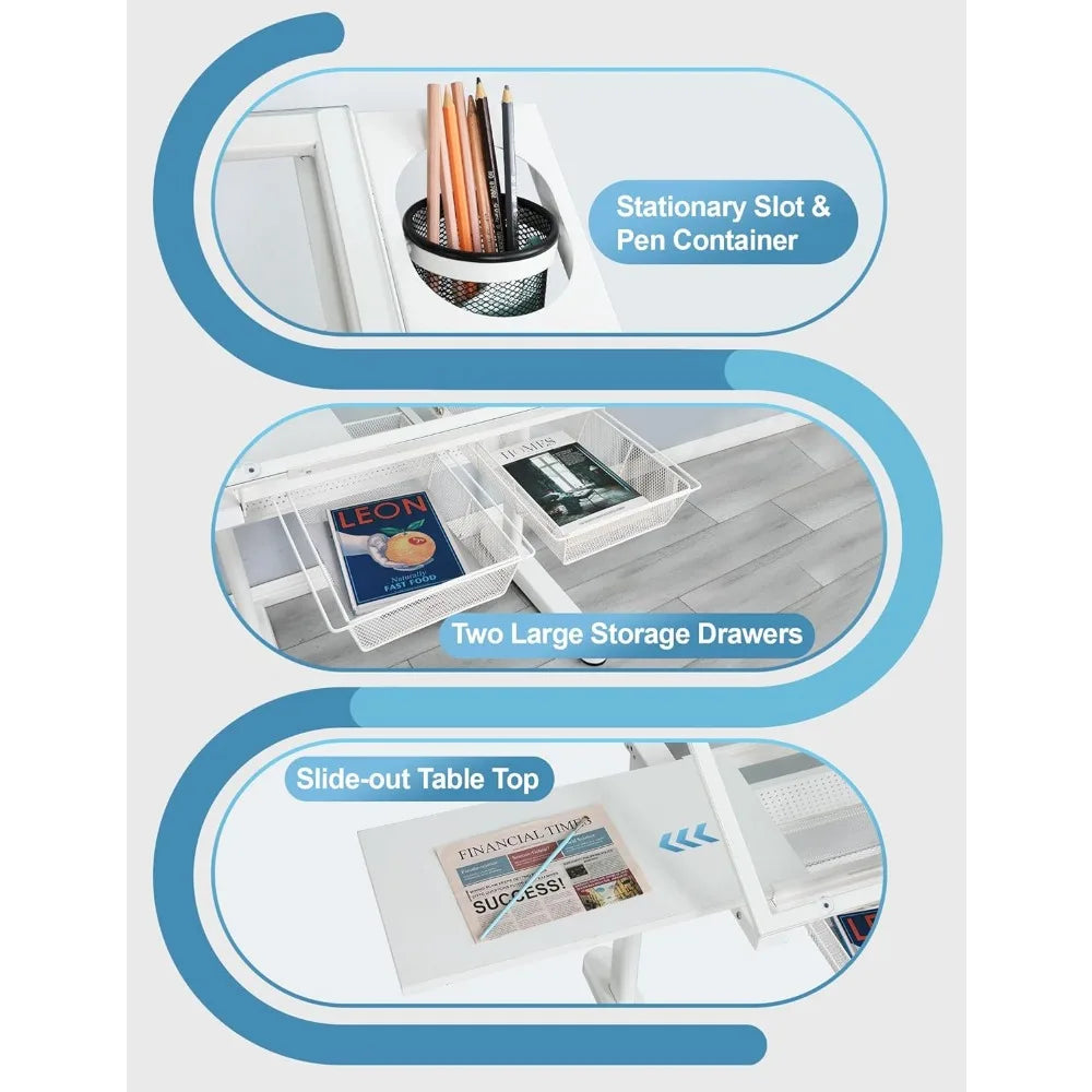 Hand Adjustable Drafting Table Artist Desk with Tilting Glass Top