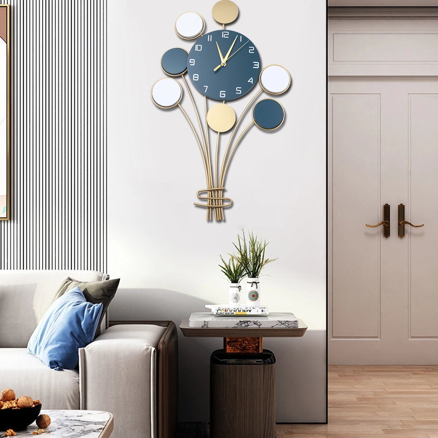 Large Silent Wall Clock Hot Air Balloon Decor Easy Install Modern Design