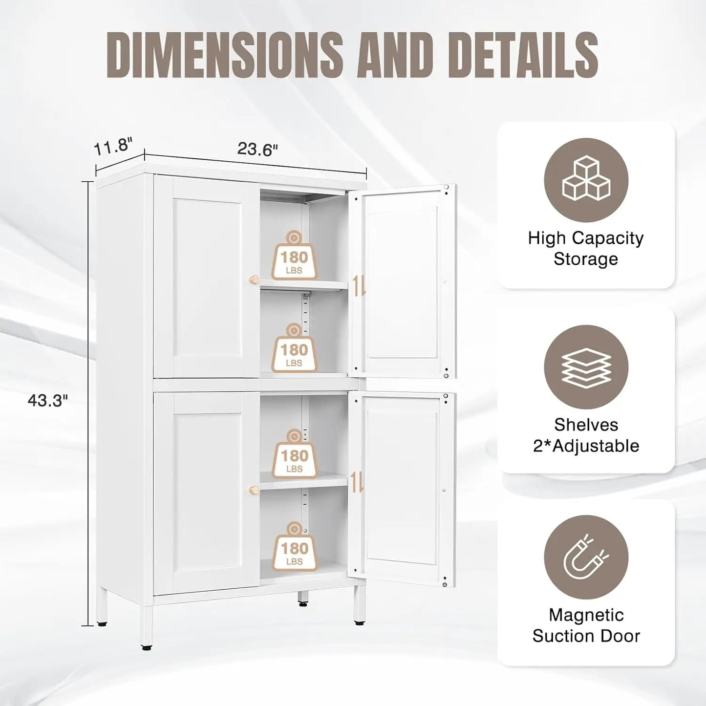 Ljustra Metal Pantry Cabinet Tall Kitchen Storage with 4 Doors Adjustable Shelves
