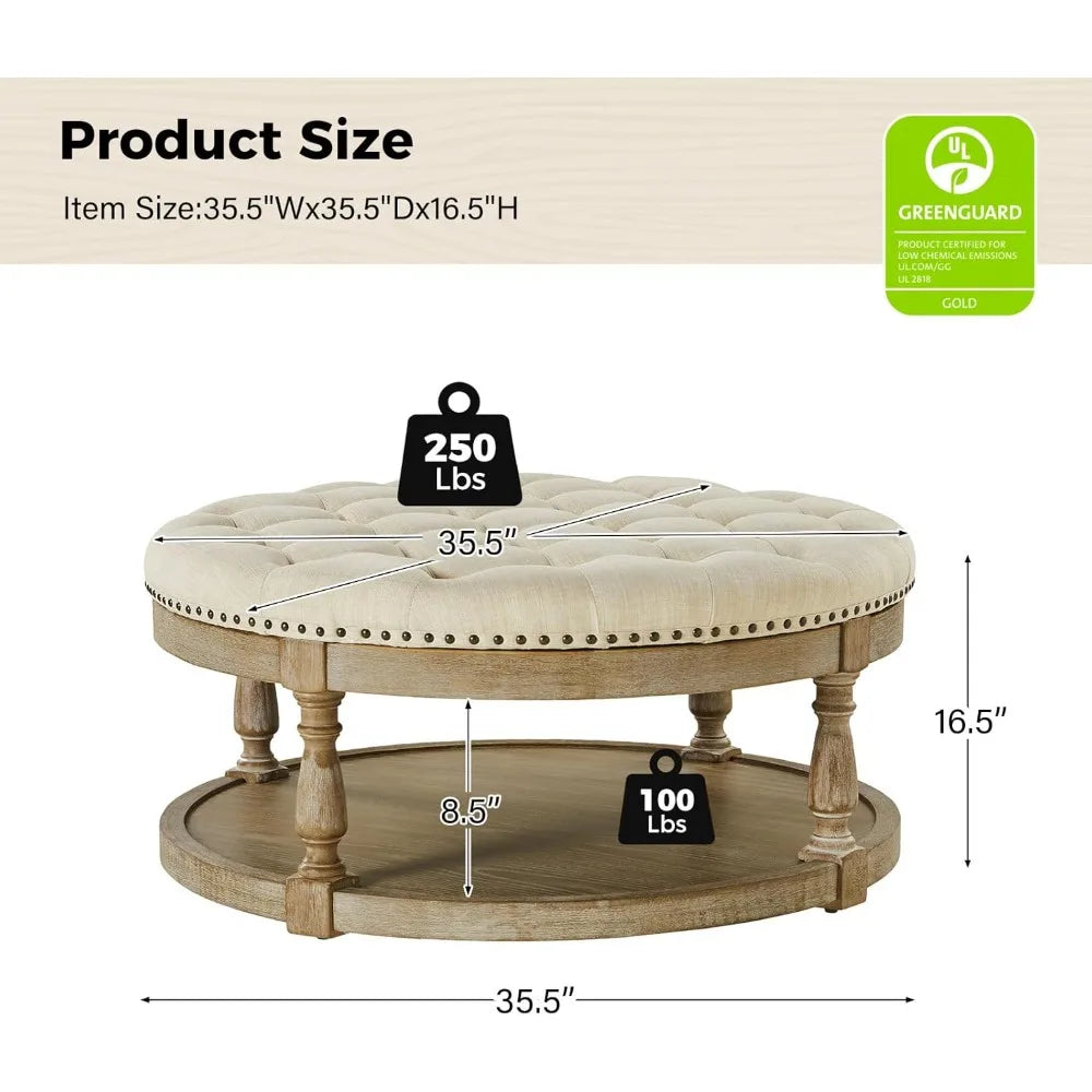 Ljustra Large Round Ottoman Coffee Table with Storage and Legs