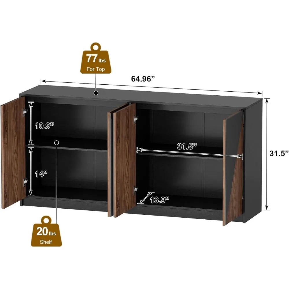65 Inch Modern Buffet Cabinet Storage Sideboard Media Console