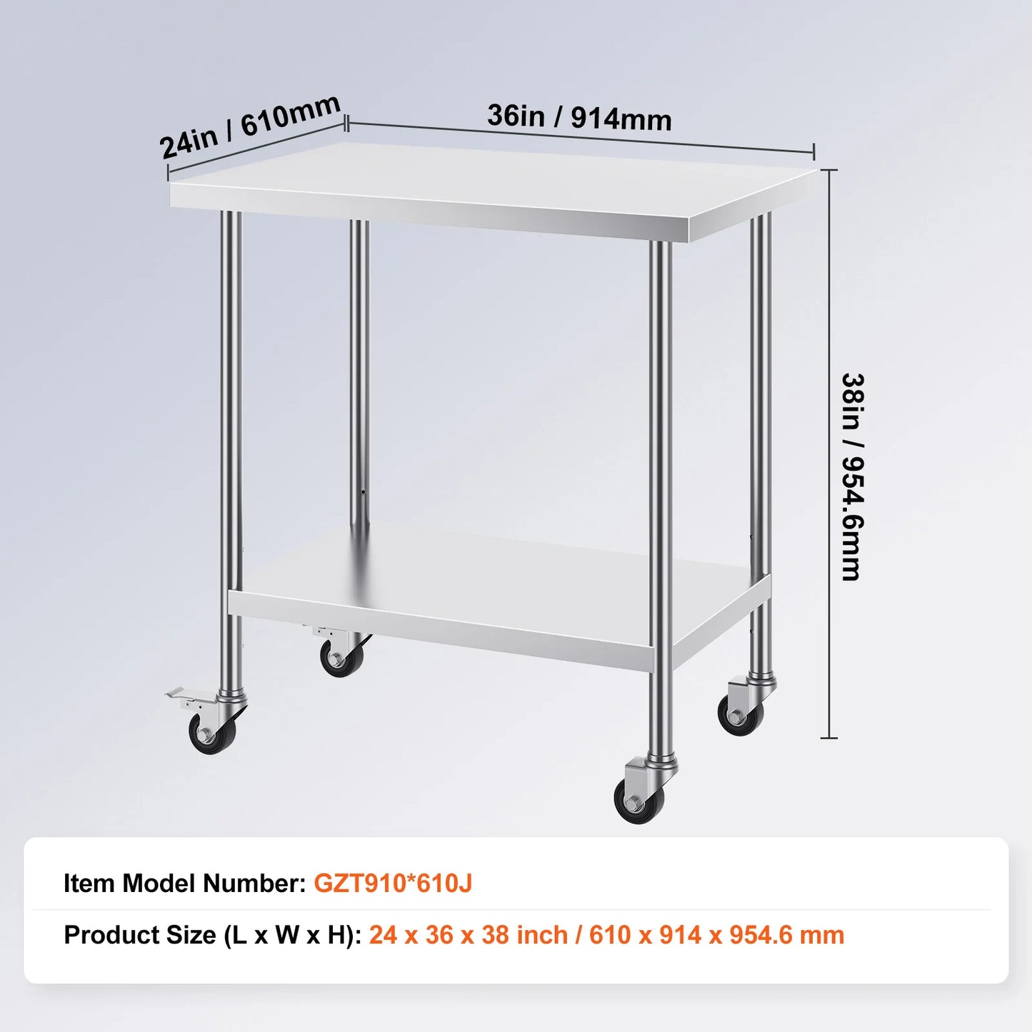 Heavy Duty Stainless Steel Work Table with Wheels Adjustable Height