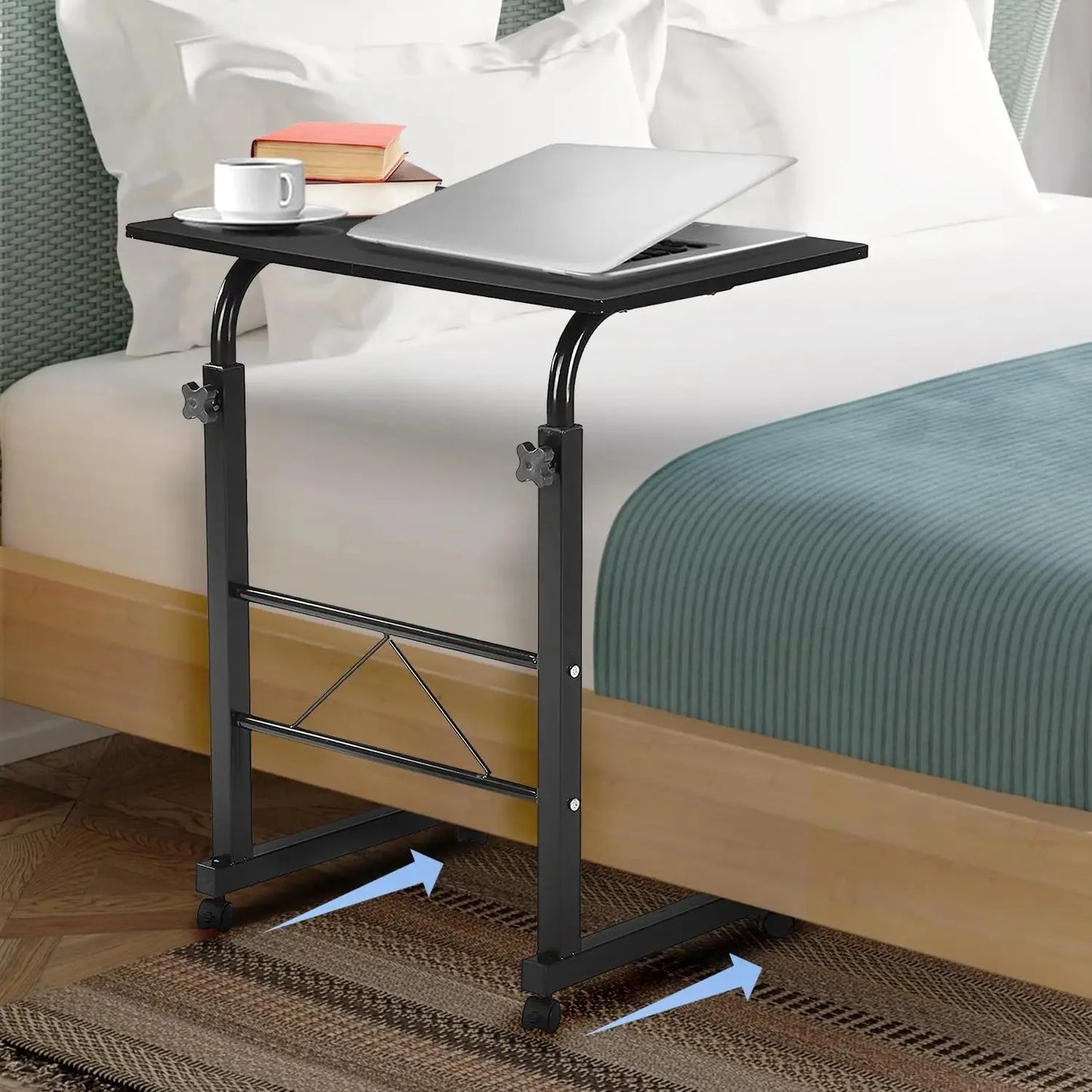 Adjustable Mobile Black Pipe Rack Computer Desk Modern Side Table