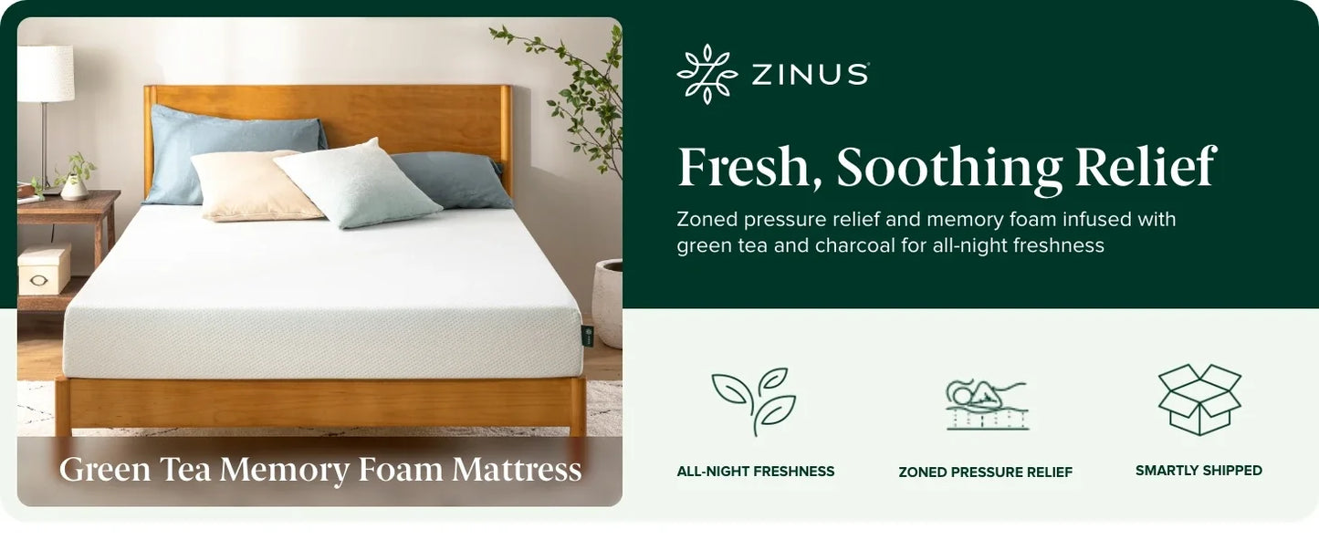 Ljustra 6 Inch Green Tea Memory Foam Mattress Twin Medium Firm Feel