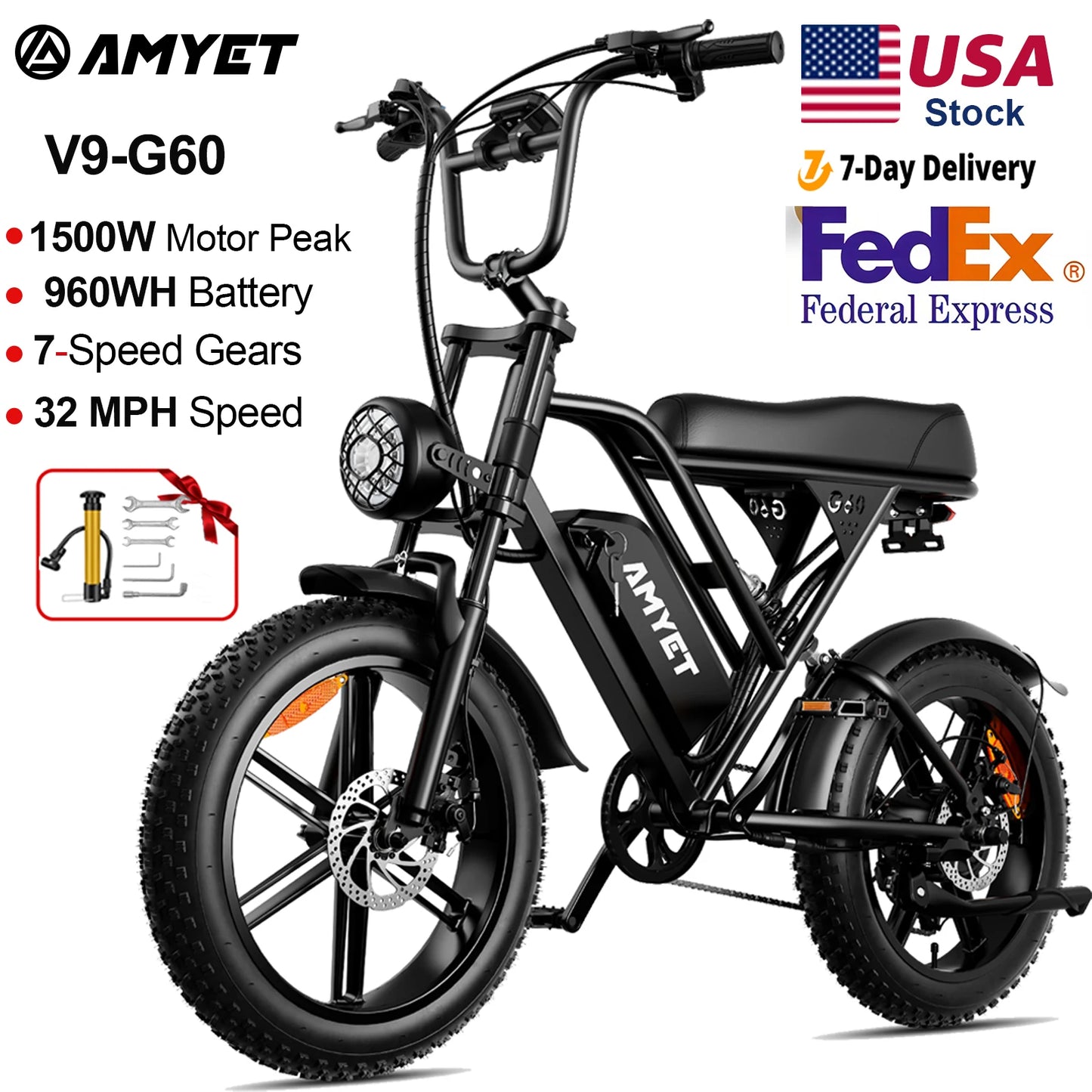 Ljustra V9-G60 1000W Electric Bike Adults 20 Inch Tires Mountain Ebike