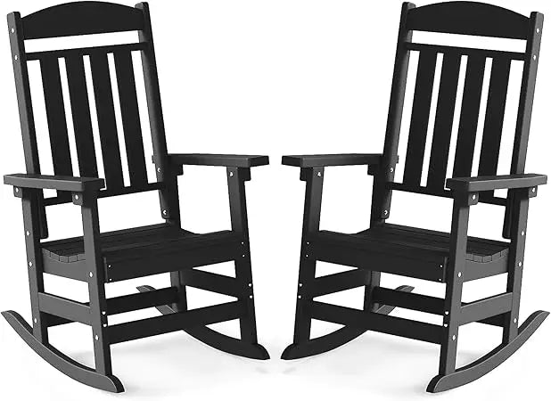 Outdoor Rocking Chair Set of 2 High Back HDPE All Weather Resistant