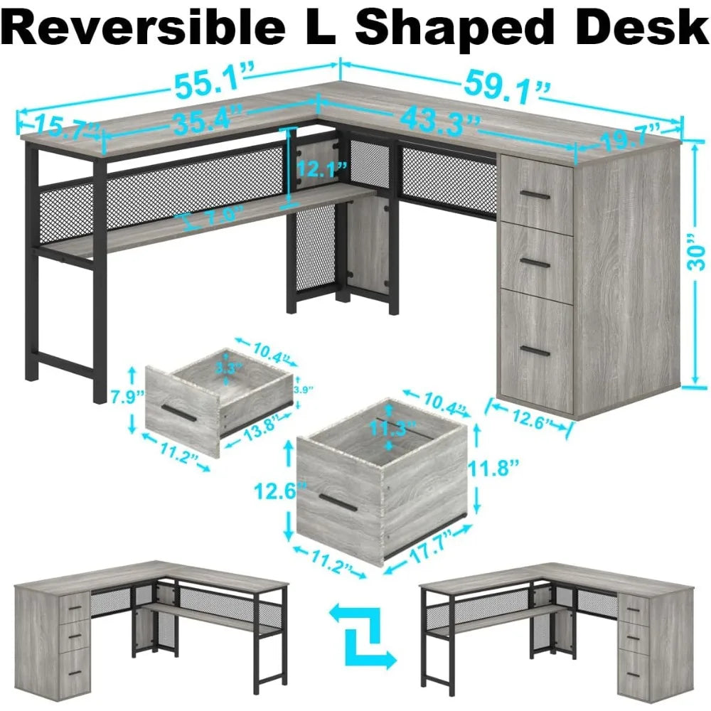 Reversible L Shaped Corner Desk Farmhouse Wood Computer Desk