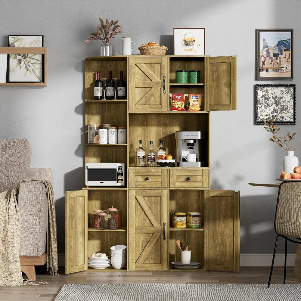 71" Farmhouse Kitchen Pantry Storage Cabinet Freestanding Hutch Buffet