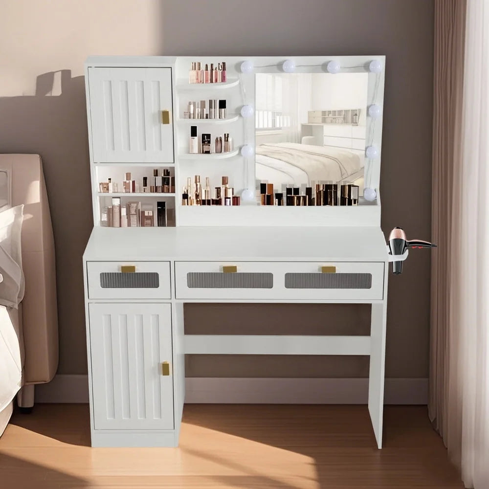 Light Makeup Vanity Table with Adjustable Brightness Mirror Storage