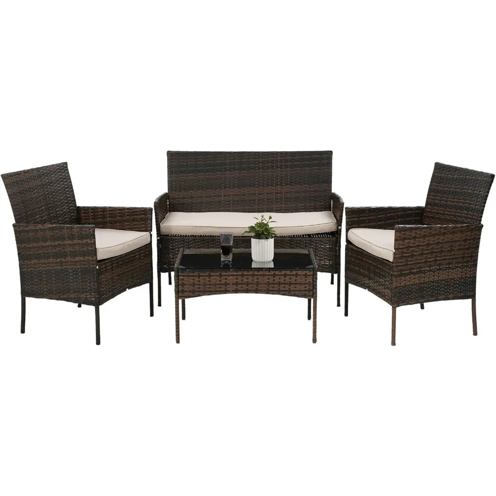Ljustra 4 Pieces Rattan Patio Furniture Set Garden Conversation Sofa