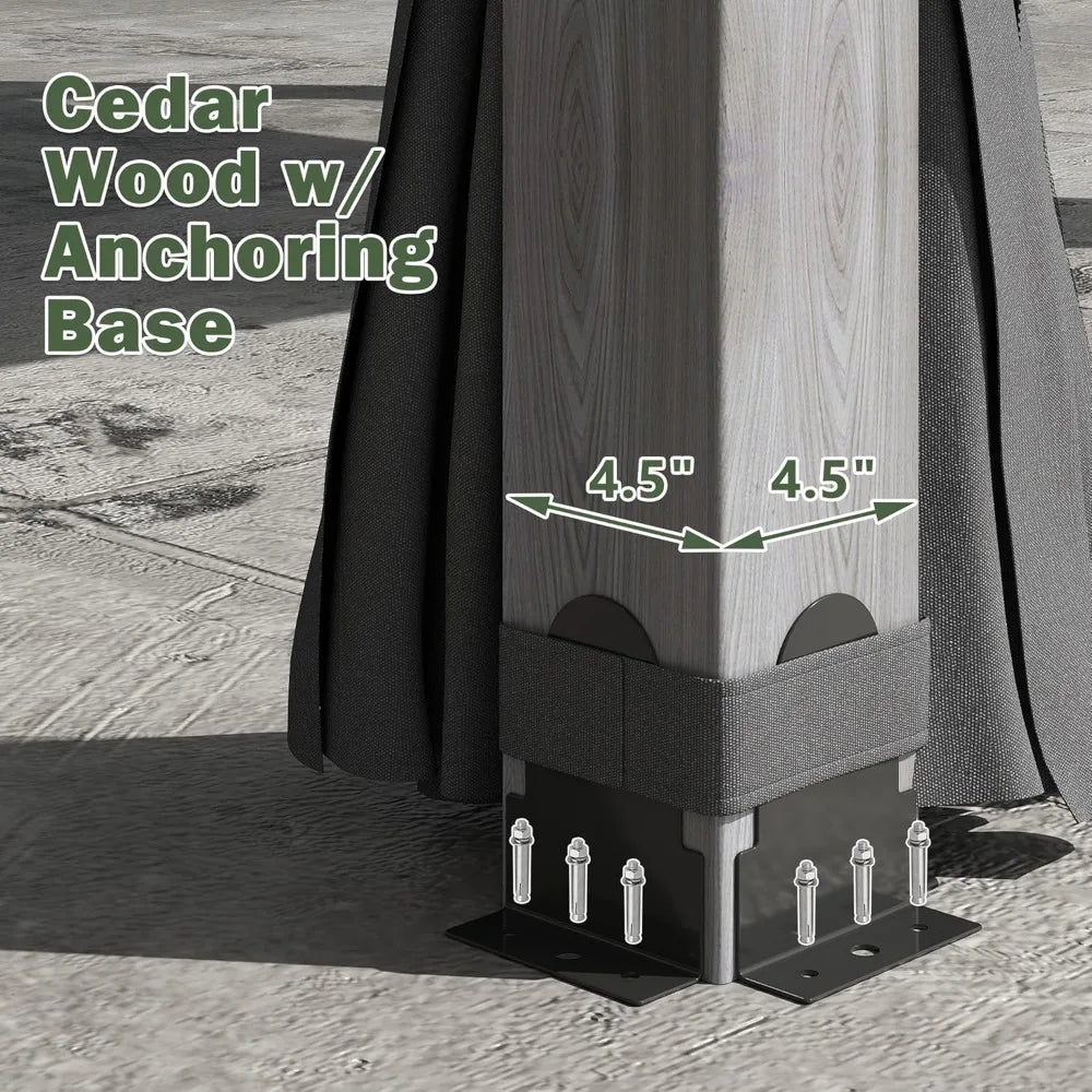 8.5ft Cedar Wood Hardtop Gazebo Double Roof Outdoor Pavilion