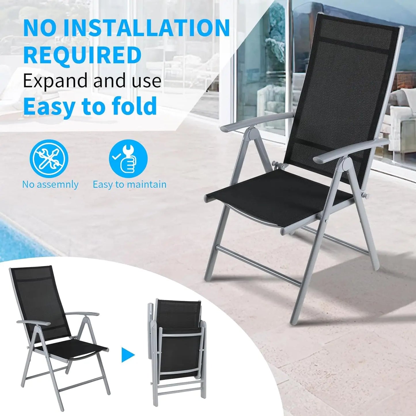 2PCS Adjustable Foldable Lounge Chairs Outdoor Lightweight Aluminum