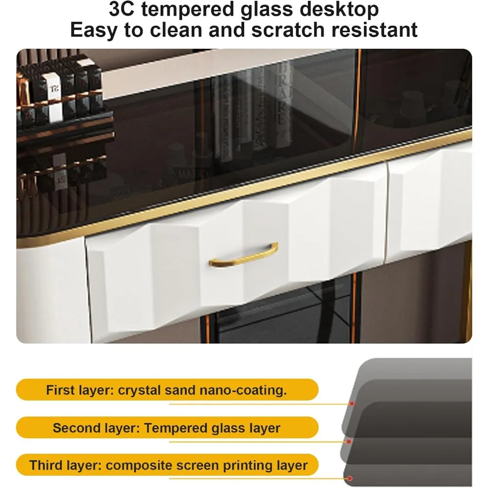 Modern Makeup Vanity Dressing Table with Side Cabinet and Chair