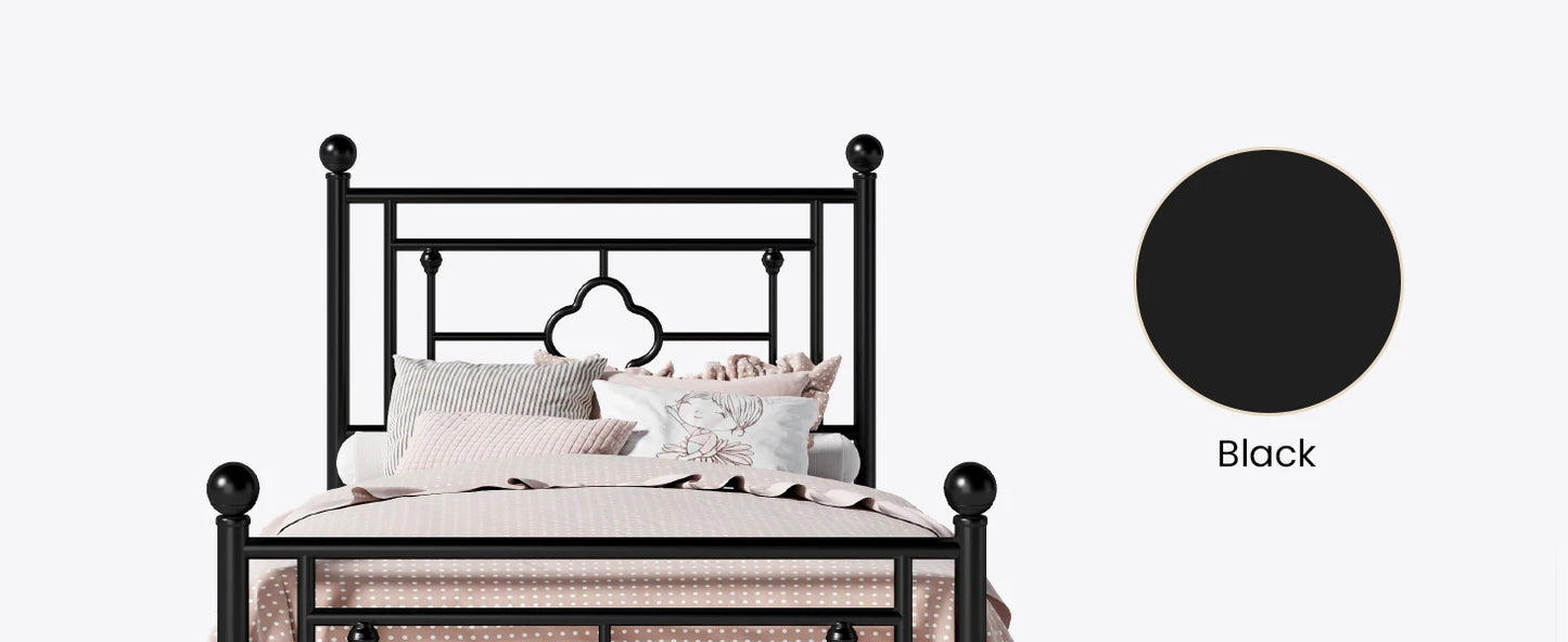 Vintage Twin Size Metal Platform Bed Frame with Headboard and Footboard