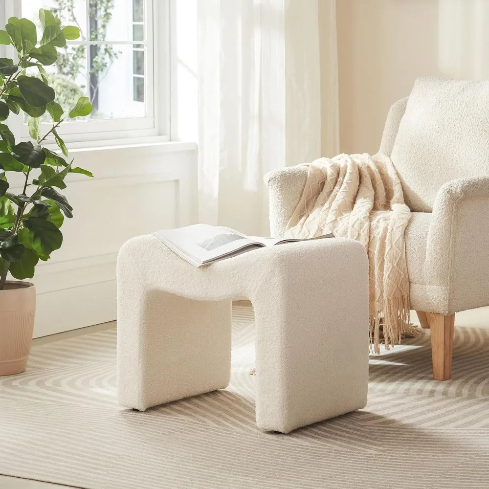 Small Modern Footstool Ottoman Teddy Velvet Vanity Chair Living Room